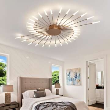 RRDEFSD Modern LED Ceiling Light,42-Light Heads Flower Shape Ceiling Lights,Living Room Light Fixtures Ceiling,Flush Mount Chandelier,Metal Acrylic Ceiling Lamps for Bedroom,Dining Room(Gold)