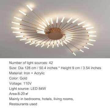 RRDEFSD Modern LED Ceiling Light,42-Light Heads Flower Shape Ceiling Lights,Living Room Light Fixtures Ceiling,Flush Mount Chandelier,Metal Acrylic Ceiling Lamps for Bedroom,Dining Room(Gold)