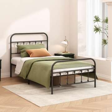 Kujielan Metal Bed Frame - Structurally Stable Heavy Duty Steel Slat Supported Twin Bed Frames,No Bo...