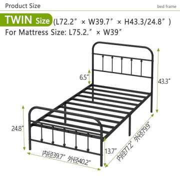 Kujielan Metal Bed Frame - Structurally Stable Heavy Duty Steel Slat Supported Twin Bed Frames,No Box Spring Needed for Easy Removal and Transport.