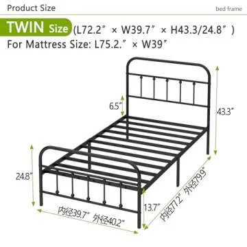Kujielan Metal Bed Frame - Structurally Stable Heavy Duty Steel Slat Supported Twin Bed Frames,No Box Spring Needed for Easy Removal and Transport.