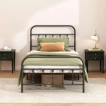 Kujielan Metal Bed Frame - Structurally Stable Heavy Duty Steel Slat Supported Twin Bed Frames,No Box Spring Needed for Easy Removal and Transport.