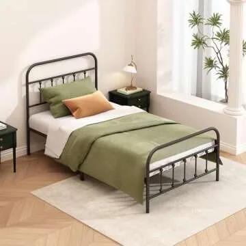 Kujielan Metal Bed Frame - Structurally Stable Heavy Duty Steel Slat Supported Twin Bed Frames,No Box Spring Needed for Easy Removal and Transport.