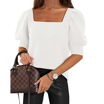 Trendy Women's Puff Short Sleeve Sweater Tops for 2024