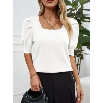Trendy Women's Puff Short Sleeve Sweater Tops for 2024