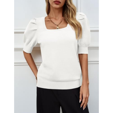 Trendy Women's Puff Short Sleeve Sweater Tops for 2024