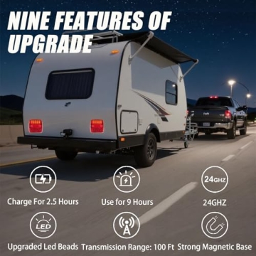 2025 Upgrade: Wireless Trailer Lights Magnetic LED Kit - 10-Hour Battery & IP65 Waterproof