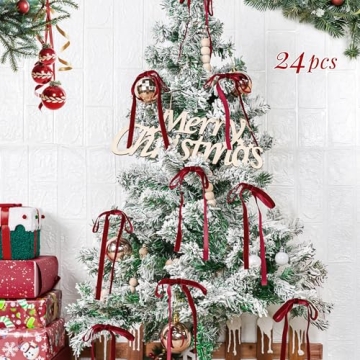 Der Rose 24Pcs Red Velvet Bows Burgundy Christmas Ornaments Ribbon Bows for Christmas Tree Garland W...