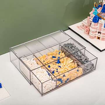 Yesesion Clear Plastic Cable Organizer Drawer with 4 Adjustable Compartment and 20pcs of Wire Ties, Large Electronics Cord Management Box, Desk Accessories Storage Case for Office Supplies