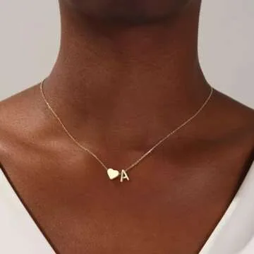 Turandoss Valentines Day Gifts for Her - 18K Real Gold Plated Heart Initial A Necklace Dainty Heart ...