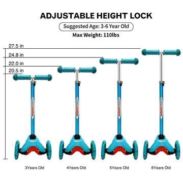ChromeWheels Scooter for Kids, Deluxe 3 Wheel Scooter for Toddlers 4 Adjustable Height Glider with K...