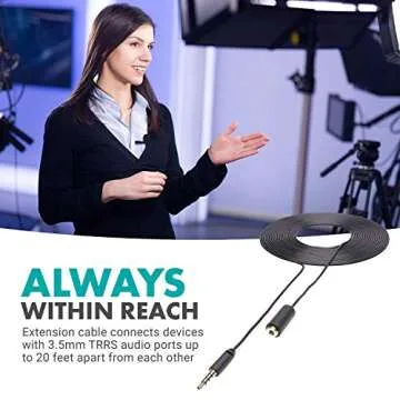 Movo 20ft 3.5mm TRRS Mic Extension Cord - Flexible Sound Quality
