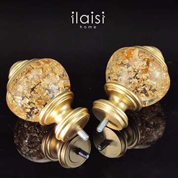 ILAISIHOME Decorative Curtain Rod Finials - Elegant Gold & Clear Finials, Set of 2