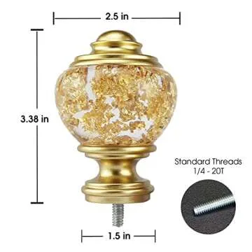 ILAISIHOME Gold Foiled Decorative Curtain Rod Finials Set
