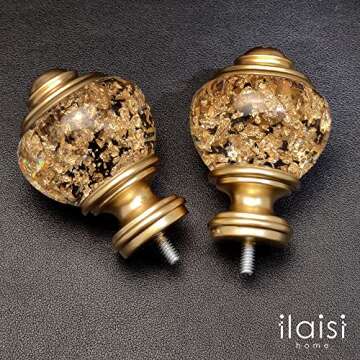 ILAISIHOME Gold Foiled Decorative Curtain Rod Finials Set