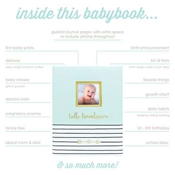Pearhead Hello Handsome, First 5 Years Baby Memory Book with Photo Insert, Perfect Baby Keepsake, Bl...
