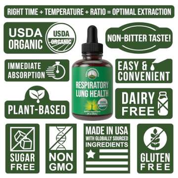 USDA Organic Lung Detox For Smokers And Non Smokers with 6 Top Ingredients. Mullein Leaf, Marshmallow Root, Calendula. Lungs Cleanse For Better Respiratory Health. Liquid Drops Tincture Supplement