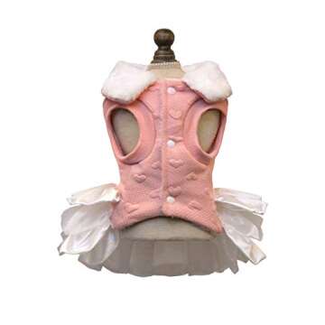 Dog Dress Girl Cute Puppy Clothes Fleece Lined Winter Coat Warm Dog Apparel for Cold Weather Dog Jac...