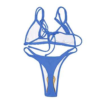 Womens Baby Blue Bikini Set Halter Triangle Top High Cut Cheeky Thong Bottom Two Piece Swimsuit S