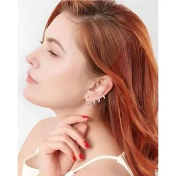 Gabry&jwl 316L Surgical Stainless Steel Hoop Earrings 6mm 8mm 10mm 12mm Silver Huggie Earrings Hypoallergenic Cartilage Hoop Earrings Helix Lobes Hinged Sleeper Earrings For Women Men