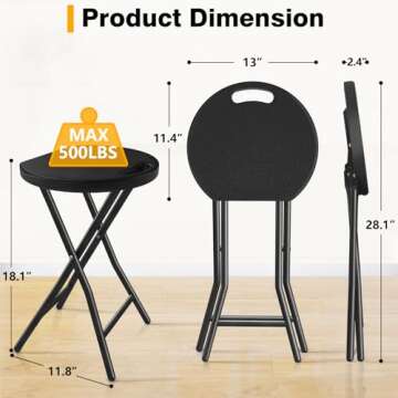 TAVR Furniture Portable Folding Chair with Handle, Heavy Duty Round Fold Stool Chair with 500lbs Cap...