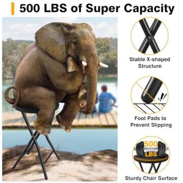 TAVR Furniture Portable Folding Chair with Handle, Heavy Duty Round Fold Stool Chair with 500lbs Capacity for Adults, 18 Inch Foldable Stool for Dorm, Kitchen, Vanity, Church and Outdoor use
