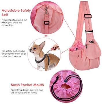 Lukovee Dog Sling Carrier, Hard Bottom Support & Adjustable Soft Padded Shoudler Strap Dog Slings for Small Dogs, Dog Purse with Drawstring Mesh Opening & Zipper Pockets for Puppy Cat Pet (Pink)