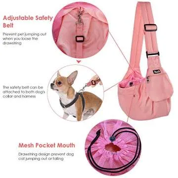 Lukovee Dog Sling Carrier, Hard Bottom Support & Adjustable Soft Padded Shoudler Strap Dog Slings for Small Dogs, Dog Purse with Drawstring Mesh Opening & Zipper Pockets for Puppy Cat Pet (Pink)