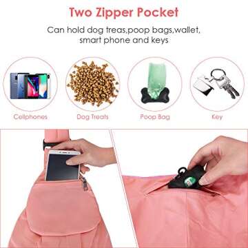 Lukovee Dog Sling Carrier, Hard Bottom Support & Adjustable Soft Padded Shoudler Strap Dog Slings for Small Dogs, Dog Purse with Drawstring Mesh Opening & Zipper Pockets for Puppy Cat Pet (Pink)