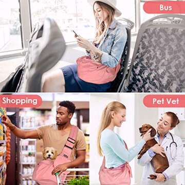 Lukovee Dog Sling Carrier, Hard Bottom Support & Adjustable Soft Padded Shoudler Strap Dog Slings for Small Dogs, Dog Purse with Drawstring Mesh Opening & Zipper Pockets for Puppy Cat Pet (Pink)