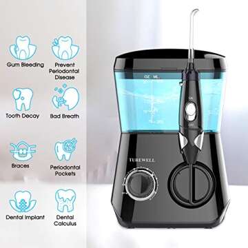 TUREWELL Water Flossing Oral Irrigator, 600ML Dental Teeth Cleaner 10 Adjustable Pressure, Electric ...