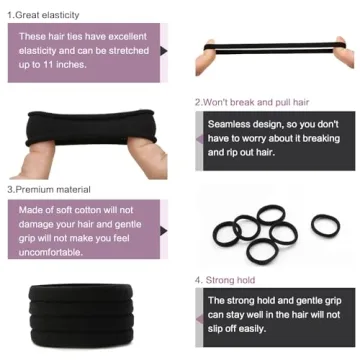 100 Black Seamless Hair Ties - No Damage, Perfect for All Styles