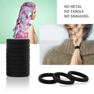 100 Black Seamless Hair Ties - No Damage, Perfect for All Styles