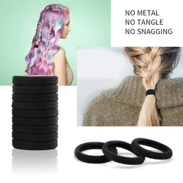 100 Black Seamless Hair Ties - No Damage, Perfect for All Styles