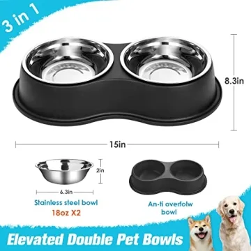 Epetslove Double Dog Bowls with Non-Slip Resin Station