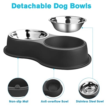 Epetslove Double Dog Bowls with Non-Slip Resin Station