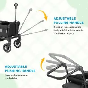 ELEMARA Wagon Stroller for 2 Kids, Premium All-Terrain Stroller Wagon, Collapsible Kids Wagon with Canopy, Adjustable Push/Pull Handle Bar, Comfortable drop-down footwell and Upholstered Seats, Black