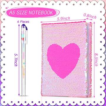 Outus Sequin Girls Journal Set with 4 Pieces Color Gel Ink Pens Reversible Diary Flip Sequin Noteboo...