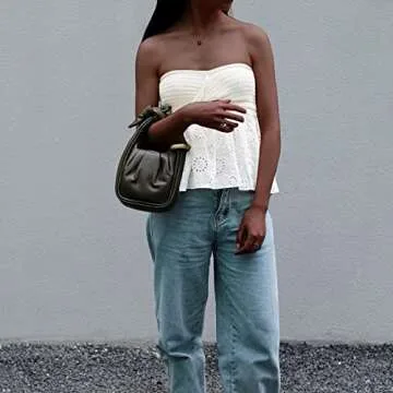 MISSACTIVER Women Twist Knot Knit Bandeau Tube Top Embroidery Strapless Off Shoulder Backless Hollow...