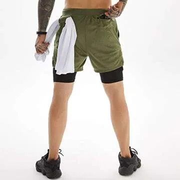 OEBLD Mens Athletic Shorts 2-in-1 Gym Workout Running 7'' Shorts with Towel loop Army Green