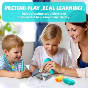 Doctor Kit for Toddlers 3-5 - Preschool Pretend Play Medical Kit with Stethoscope, Blood Pressure Cuff and Carrying Bag- Dress Up Toys for Kids Ages 3+ Years