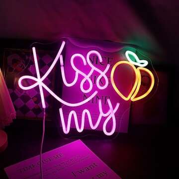 Nordstylee LED Kiss My Peach Neon Sign Light Up Signs for Bedroom Home Game Room Bar Hotal Desk Wall...