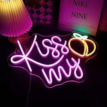 Nordstylee LED Kiss My Peach Neon Sign Light Up Signs for Bedroom Home Game Room Bar Hotal Desk Wall Art Decorations Birthday Christmas Gifts