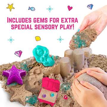 GirlZone Mermaid Sensory Sand Kit, 2lbs Moldable Play Sand for Kids Aged 3+, Magic Sand with Gems, Tools & Portable Treasure Chest, Kids Toys for Playdates, Party Games & Gifting