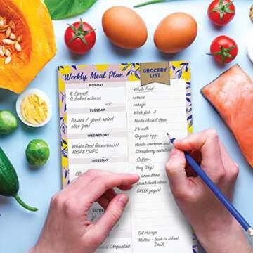 Oriday Weekly Magnetic Meal Planner Notepad with Tear Off Perforated Grocery Shopping List - 52 Shee...