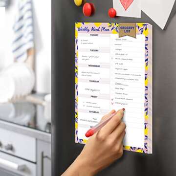 Oriday Weekly Magnetic Meal Planner Notepad with Tear Off Perforated Grocery Shopping List - 52 Sheets,15.2cm X 22.8cm (Yellow Lemon Meal Planning Pad)