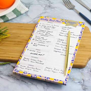 Oriday Weekly Magnetic Meal Planner Notepad with Tear Off Perforated Grocery Shopping List - 52 Sheets,15.2cm X 22.8cm (Yellow Lemon Meal Planning Pad)