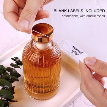 Furnizone Glass Syrup Dispenser Set - 4 Pack 7oz Bottles with Metal Pour Spouts, Stoppers, Spoons for Coffee, Tea, Vanilla, Caramel, Honey