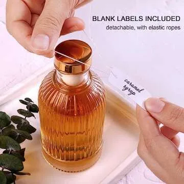 Furnizone Glass Syrup Dispenser Set - 4 Pack 7oz Bottles with Metal Pour Spouts, Stoppers, Spoons for Coffee, Tea, Vanilla, Caramel, Honey