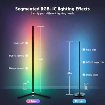 WISIMMALL 2PCS RGB Corner Floor Lamp, 64.5" RGB Color Changing Mood Light Bluetooth APP and Remote C...